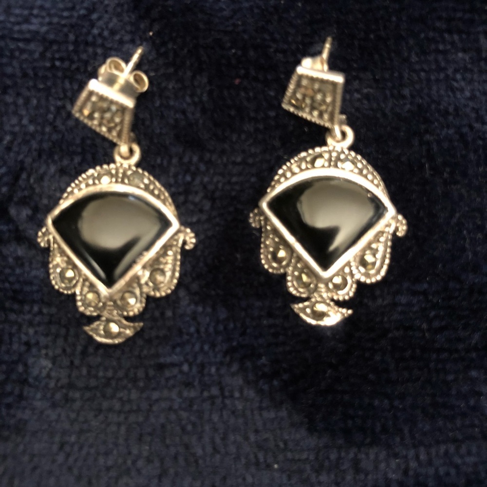 Marcasite and onyx earrings